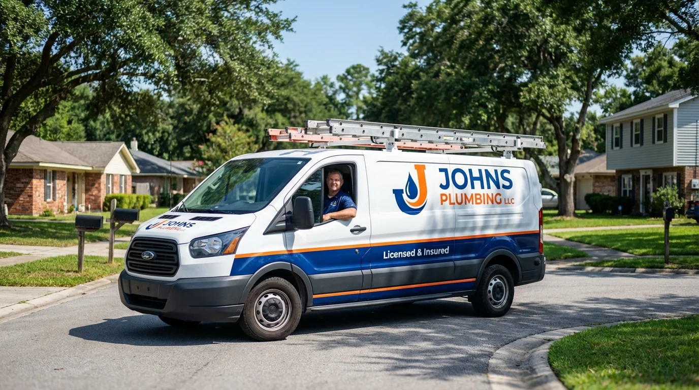 Johns Plumbing LLC service van in Guthrie Center, IA
