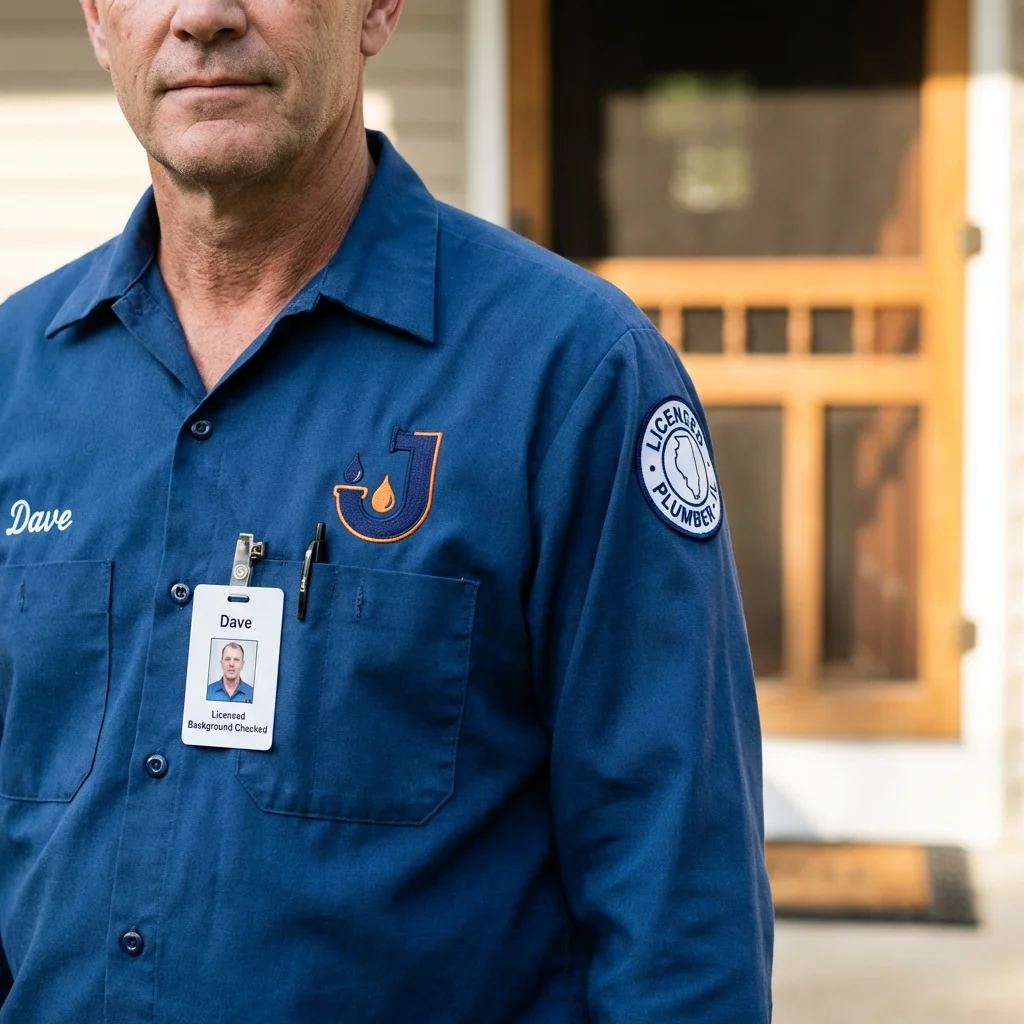 Licensed plumber showing ID badge in Guthrie Center, IA