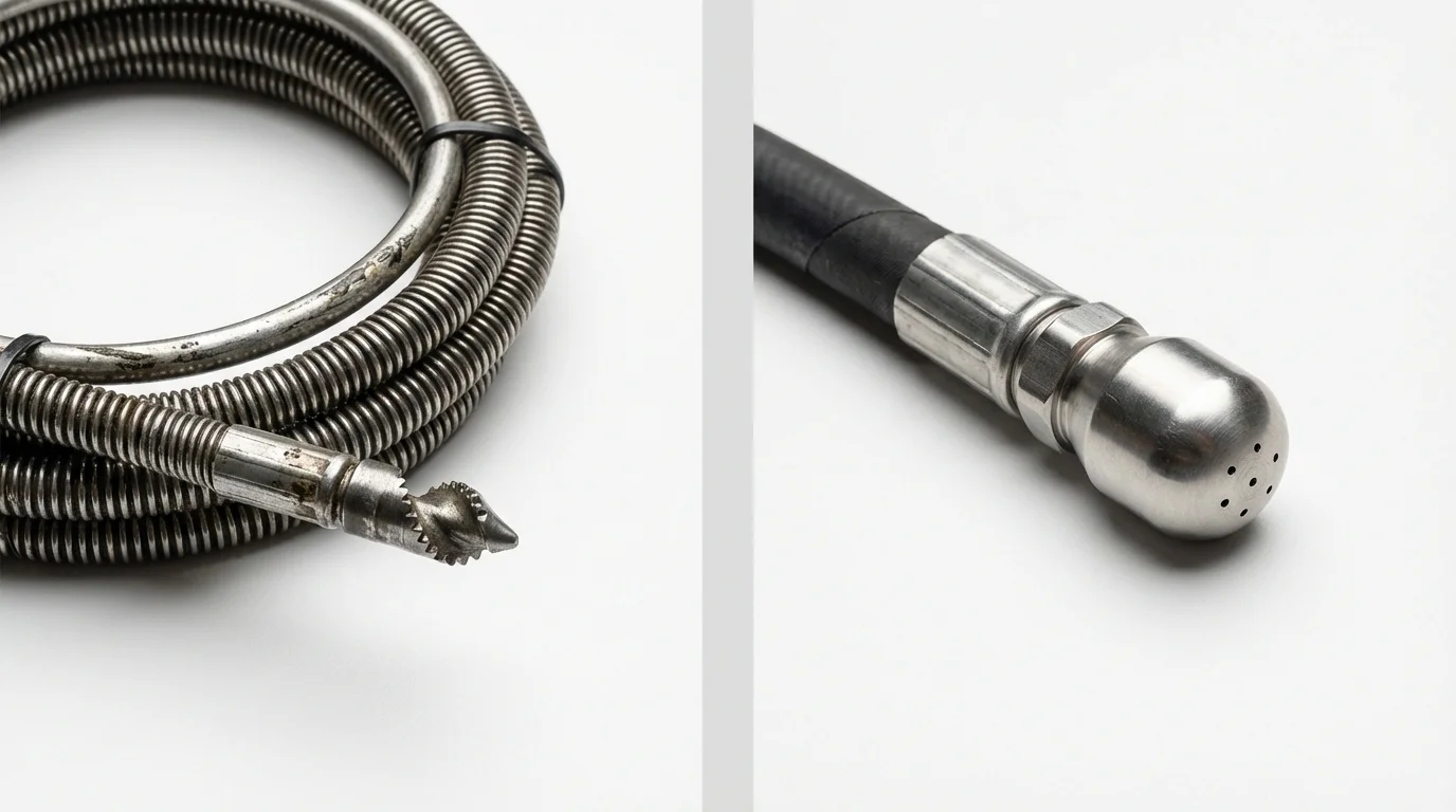 Drain snake cable and hydro jetting nozzle used for drain cleaning in Guthrie Center, IA