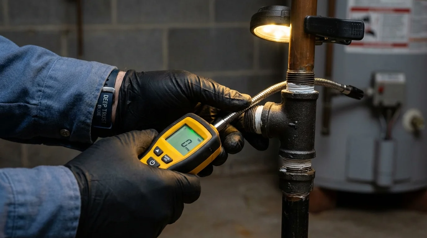 Gas leak detection with electronic sniffer by Johns Plumbing LLC in Guthrie Center
