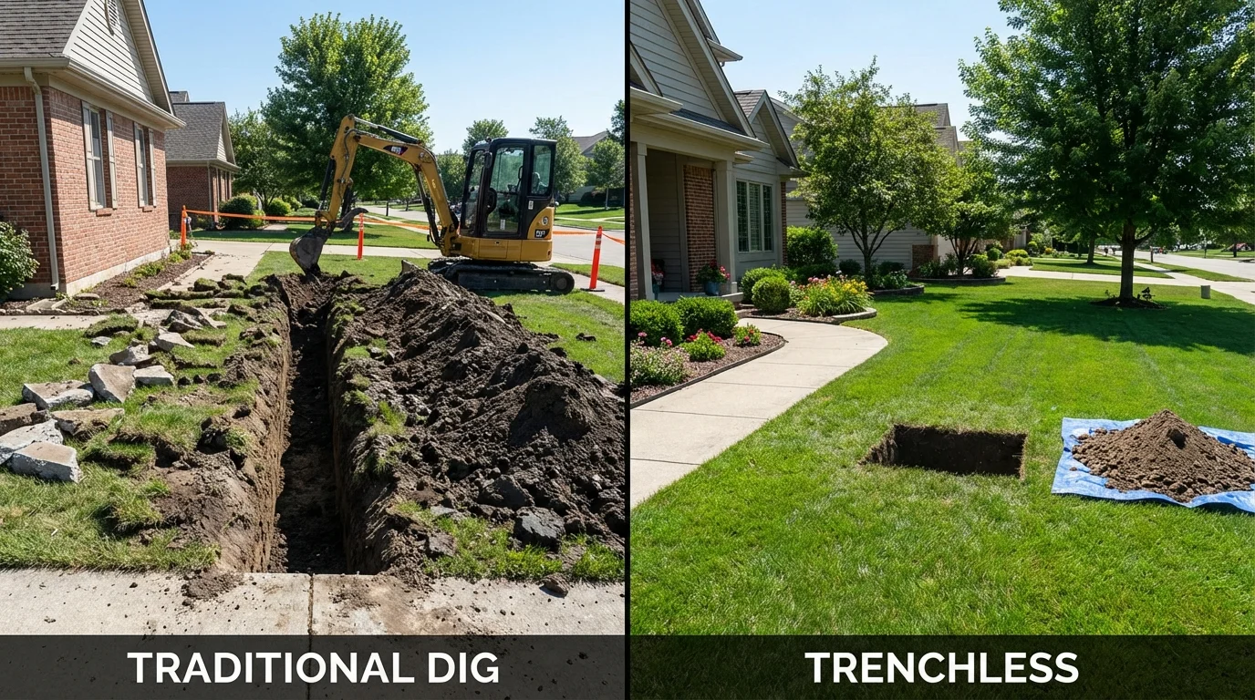 Trenchless sewer repair with minimal yard damage versus traditional excavation in Guthrie Center, IA
